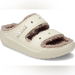 CROCS Kids Cream Fuzzy Lined Slippers